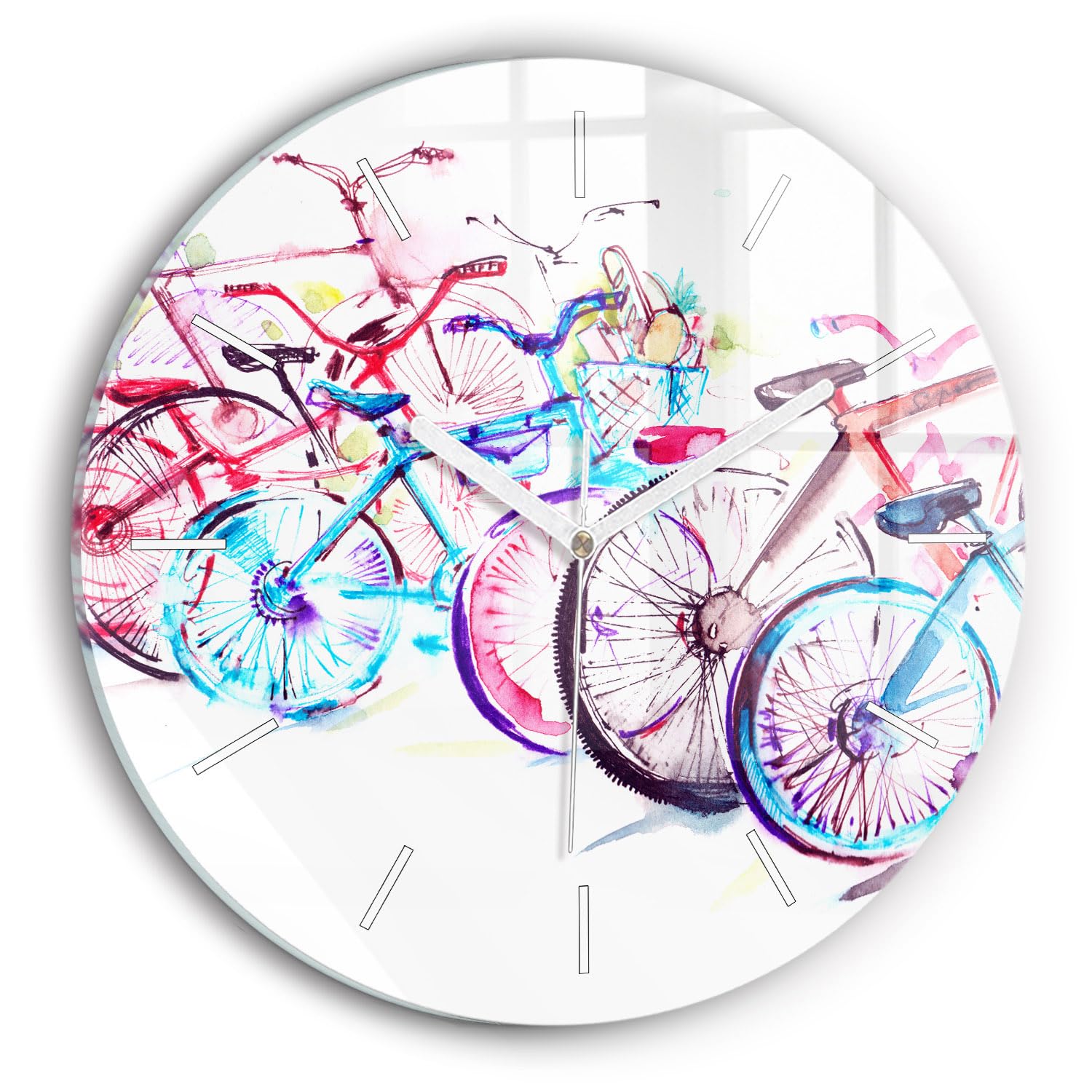 Horloge en Verre 30 cm Wallfluent au Design Modern de Vélos de Ville
