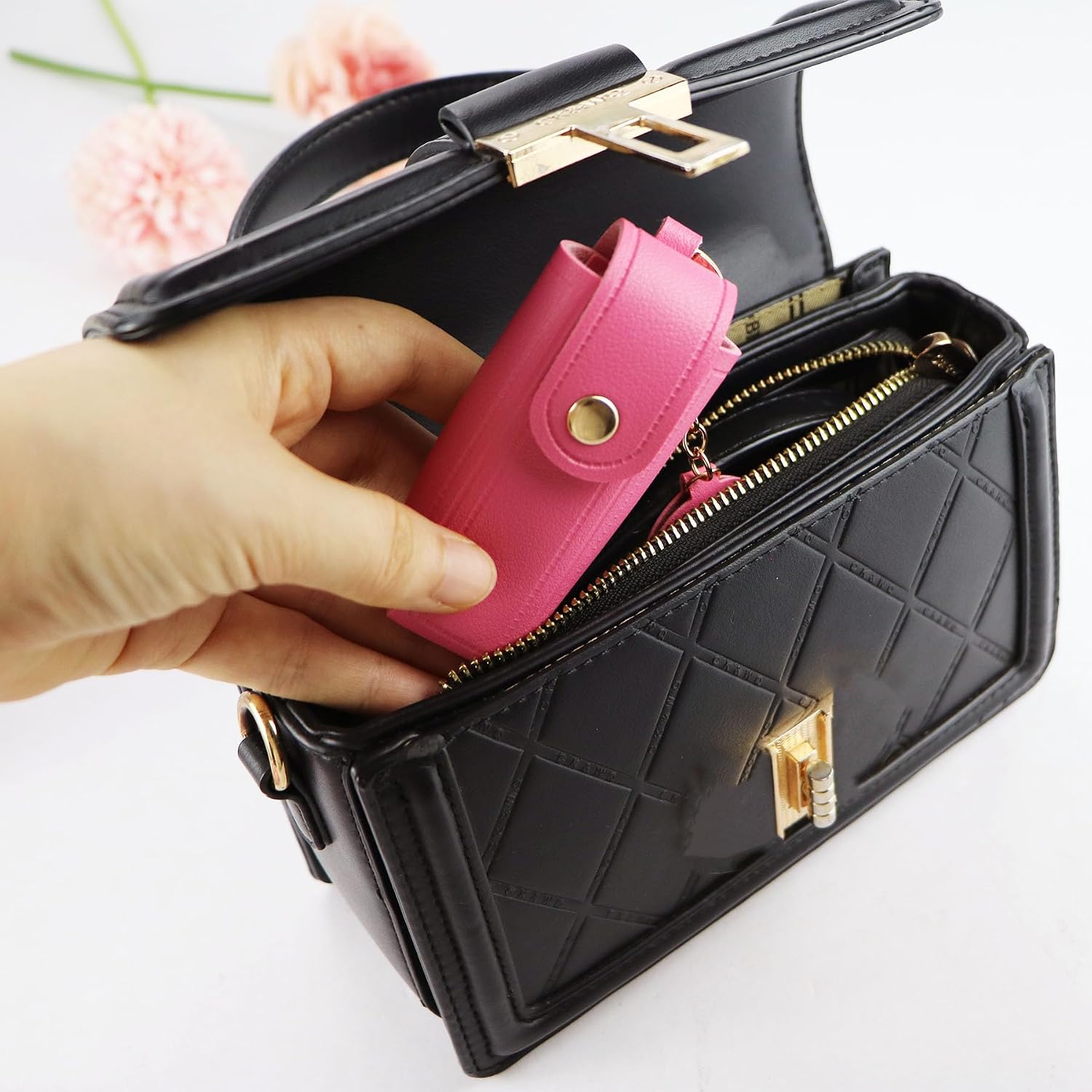 4 Packs Leather Chapstick Holder Keychain with Mirror Lipstick Keychain Lip Balm Organizer Holder Travel Makeup Storage Case for Women(Hot Pink,White,Purple,Pink)