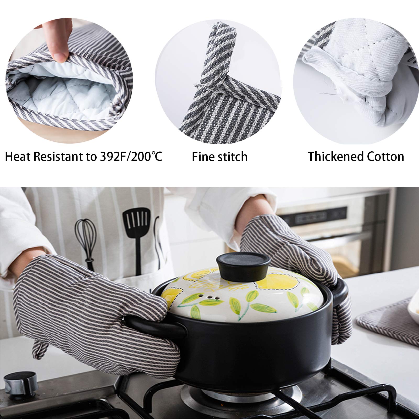Lot De 4 Gants & Maniques De Cuisine - Résistants à 500°C, Attaches Incluses
