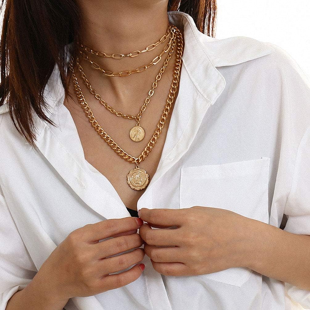 Punk Chain Chunky Necklaces for women Multilayer Collar Necklace Gold - Image 2