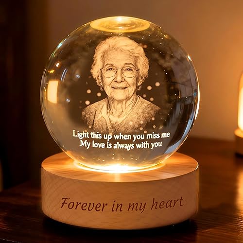 Lámpara de bola de fotos de cristal 3D personalizada, regalo conmemorativo personalizado para recuerdo de Navidad, globo de cristal grabado con