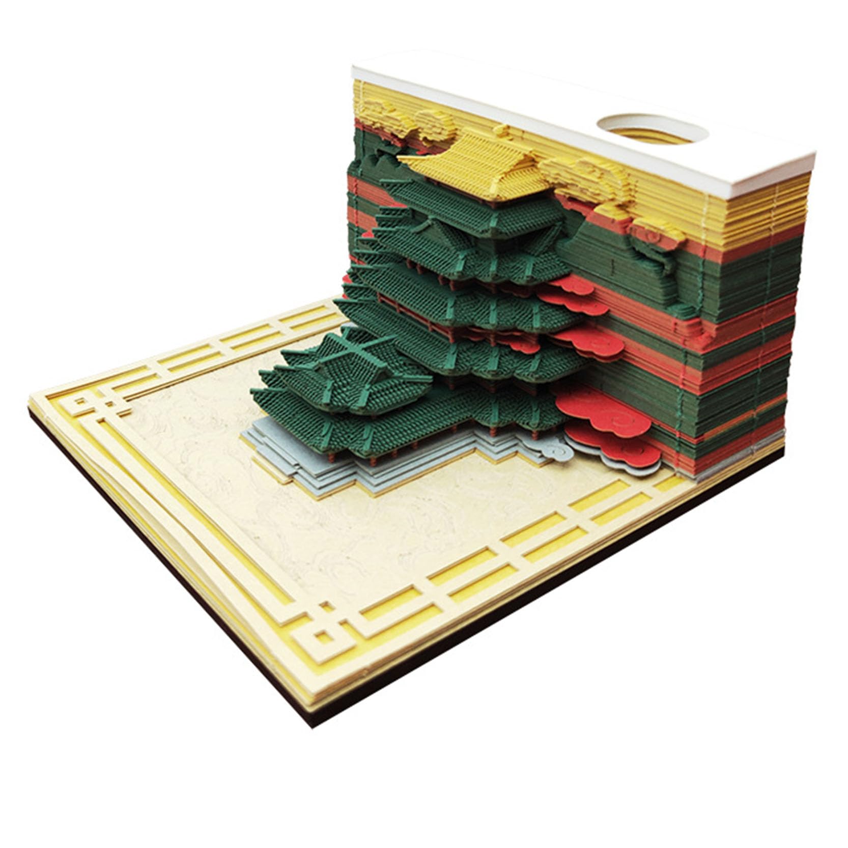 Abreißkalender 2024, Notizblock, 3D-Notizblock, Papierkunst-Notizblock, kreativer Hong'en-Pavillon, antike Architektur, abreißbarer DIY-Schreibtisch-Notizblock, Postnotizen for Büro/Zuhause, 9 x 9 x 5