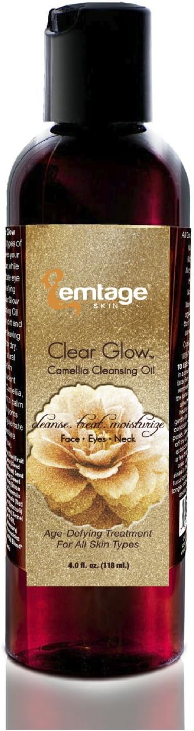 SILKtage Clear Glow - Camellia Facial Cleansing Oil - 4 fl oz/ 118ml - 100% pure make up remover with Camellia, Argan, Castor oil. Ancient Japanese and Korean Beauty Secret