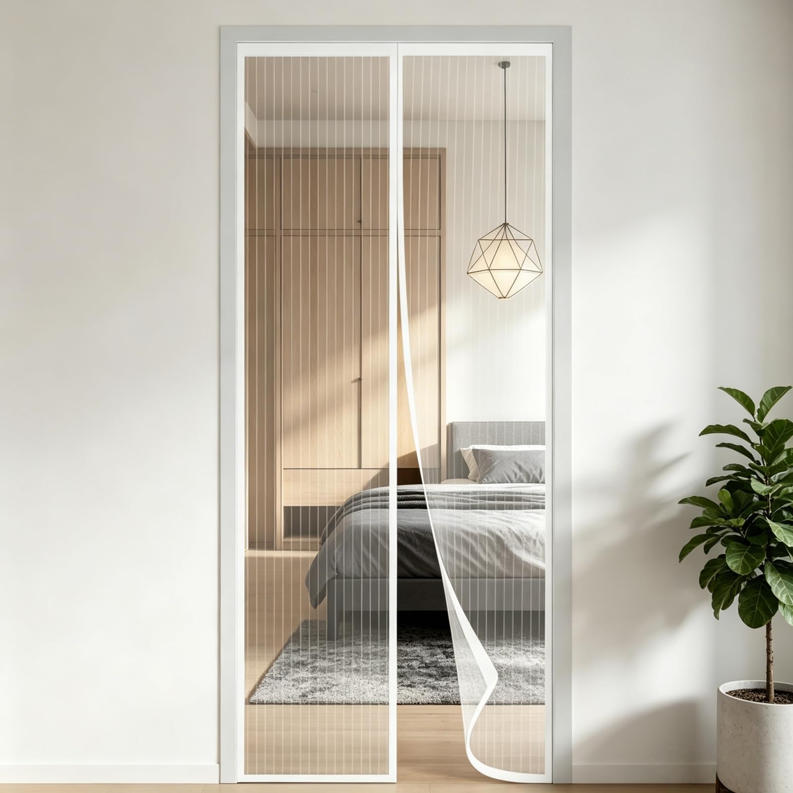Magnetic Fly Screen Door 65 x 295 cm Keep Bugs Out Lets Fresh Air in Door Fly Screen No Drill Installation Automatically Closes for Patio Doors Balcony Bedroom Doors, White
