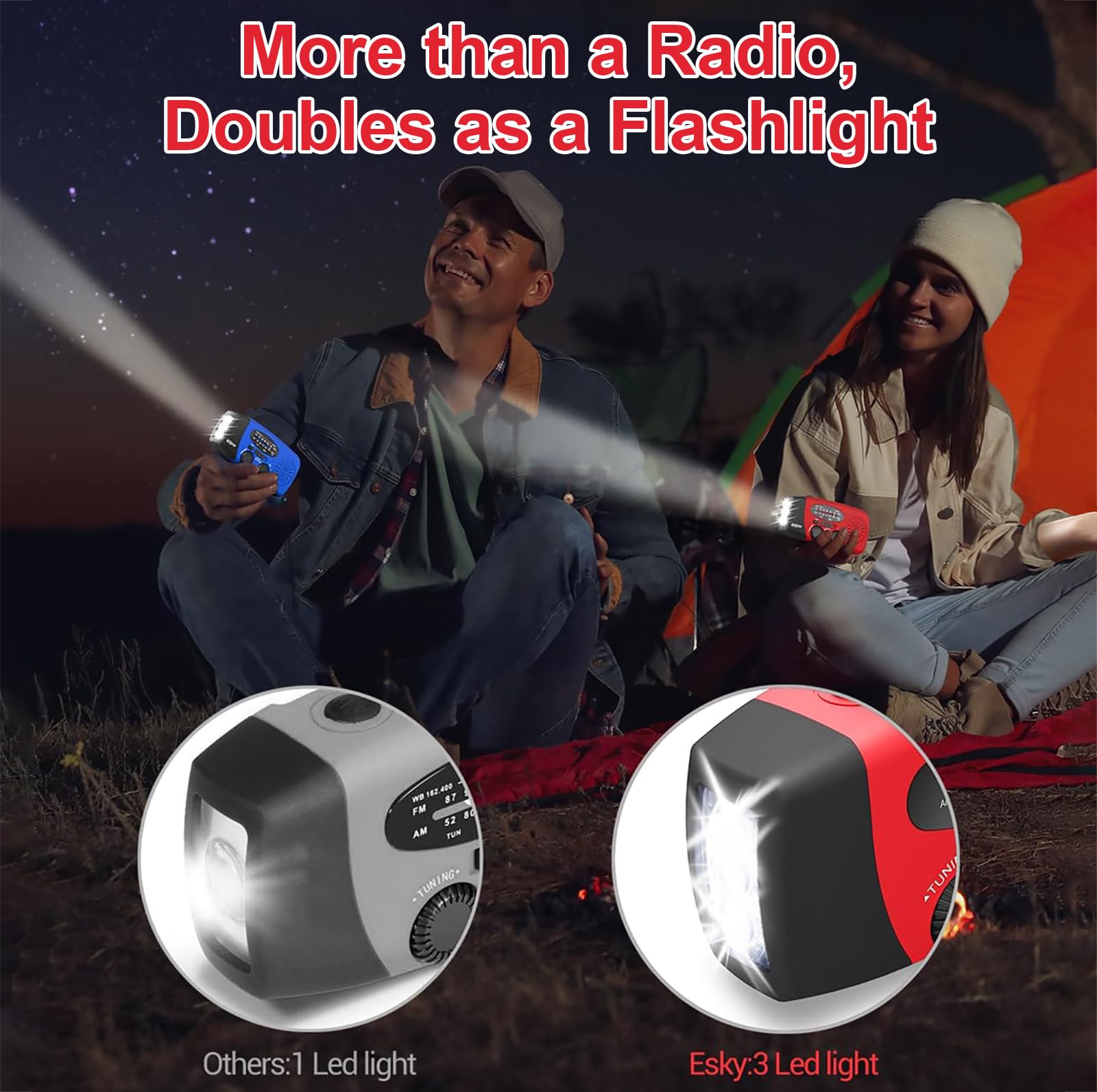 Notfall-Solarradio,Solarbaby Selbstbetriebenes Kurbelradio mit LED-Taschenlampe, SOS-Alarm,AM/FM Wetter Wind Up Radio mit 2000mAh Akku für Notladung von Smartphone,(Rod)