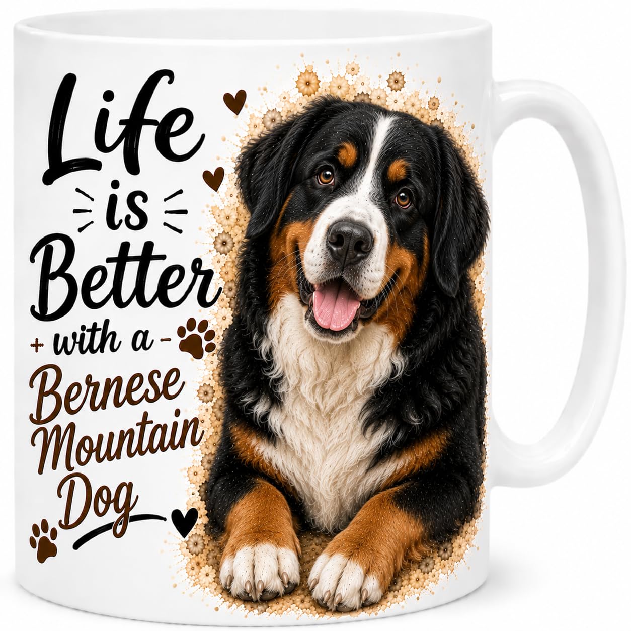 Brew Crew Gifts Life is Better with a Bernese Mountain Dog Mug – Cute Bernese Dog Lover Gift – 11oz White Ceramic Coffee Mug