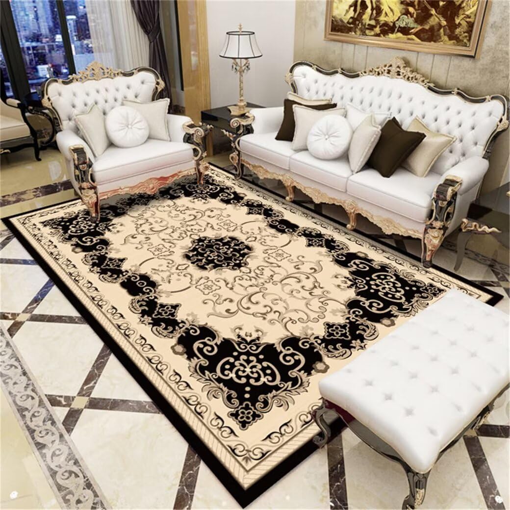 Tapis de couloir lavable noir 100x160 cm style floral rétro