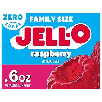 Jell-O Raspberry Zero Sugar Gelatin Dessert Mix, Family Size, 0.6 oz Box