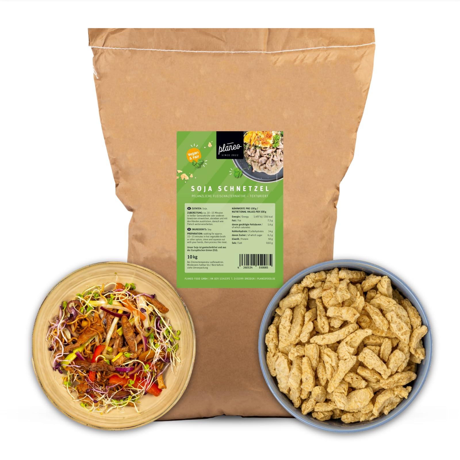 Planeo Soja Schnetzel 10 kg – Gentechnikfreies Sojafleisch aus österreichischem Anbau, ideal für Eintöpfe und zum Braten, perfekt für die Gastronomie