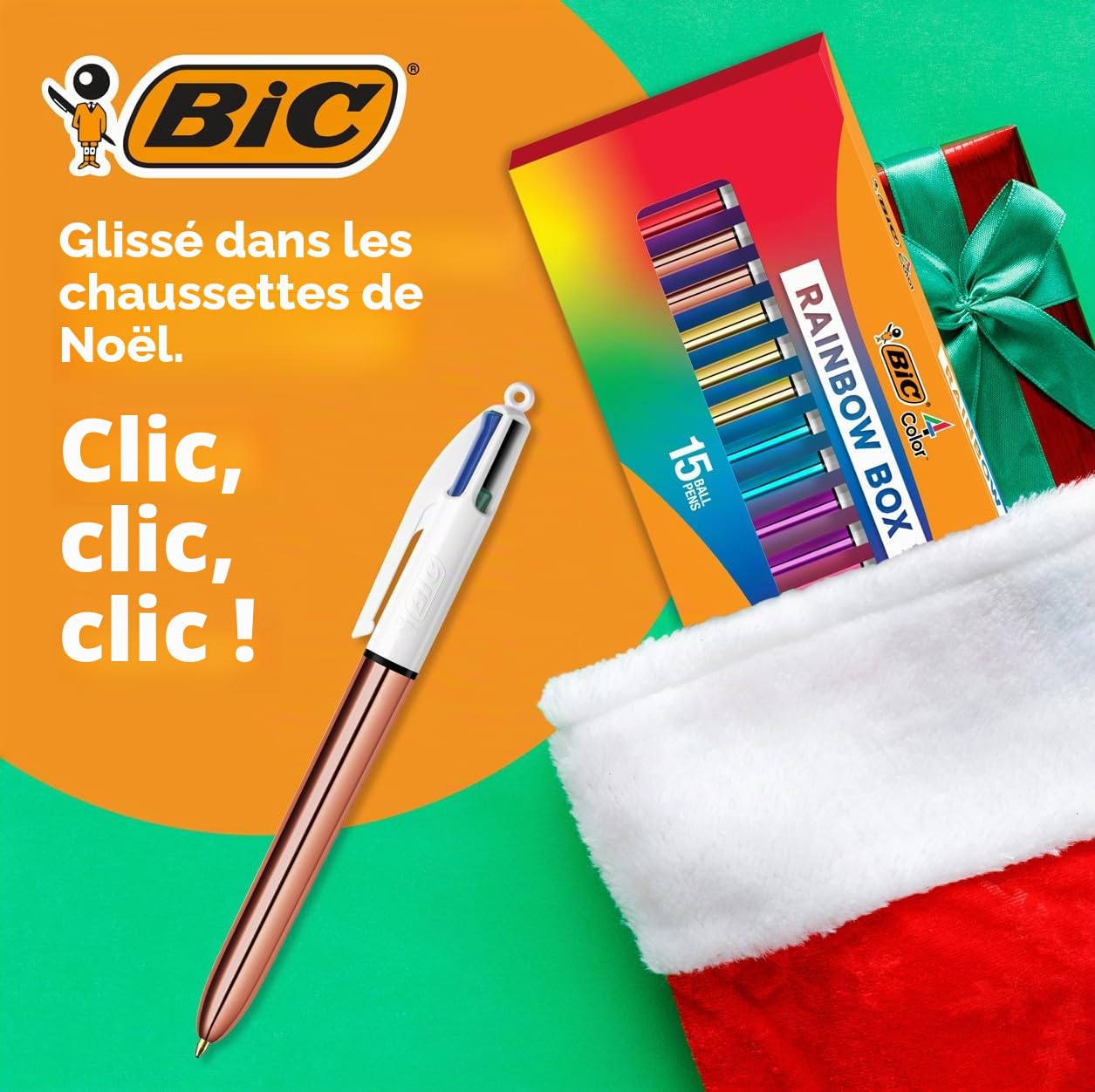 BIC Lot de 15 stylos à bille rétractables 4 couleurs Rainbow Shine, pointe moyenne (1 mm)