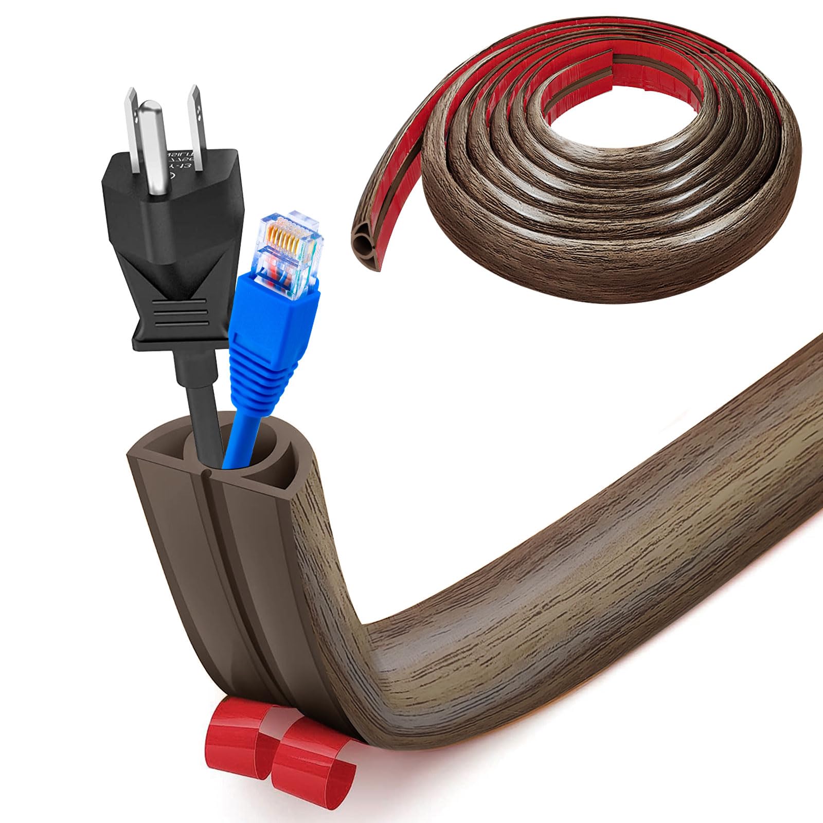 Piccolo canale flessibile per cavi, autoadesivo, 5 m x 2 cm, protezione flessibile per cavi, facile da tagliare, montaggio per tutti i cavi di alimentazione di casa, ufficio, magazzino (venature del