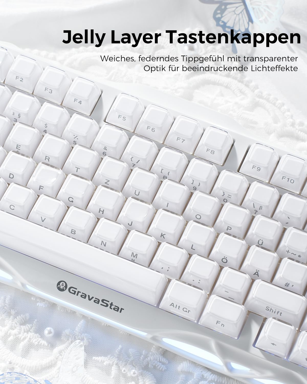 GravaStar Mercury K1 - Tastiera meccanica da gioco QWERTZ, colore: bianco