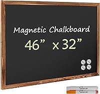 Board2by 46x32 Magnetic Chalkboard - Extra Large Rustic Wood Framed Blackboard, Easy Erase Wall Mounted Magnet Board for Home, Office, Kitchen Decor