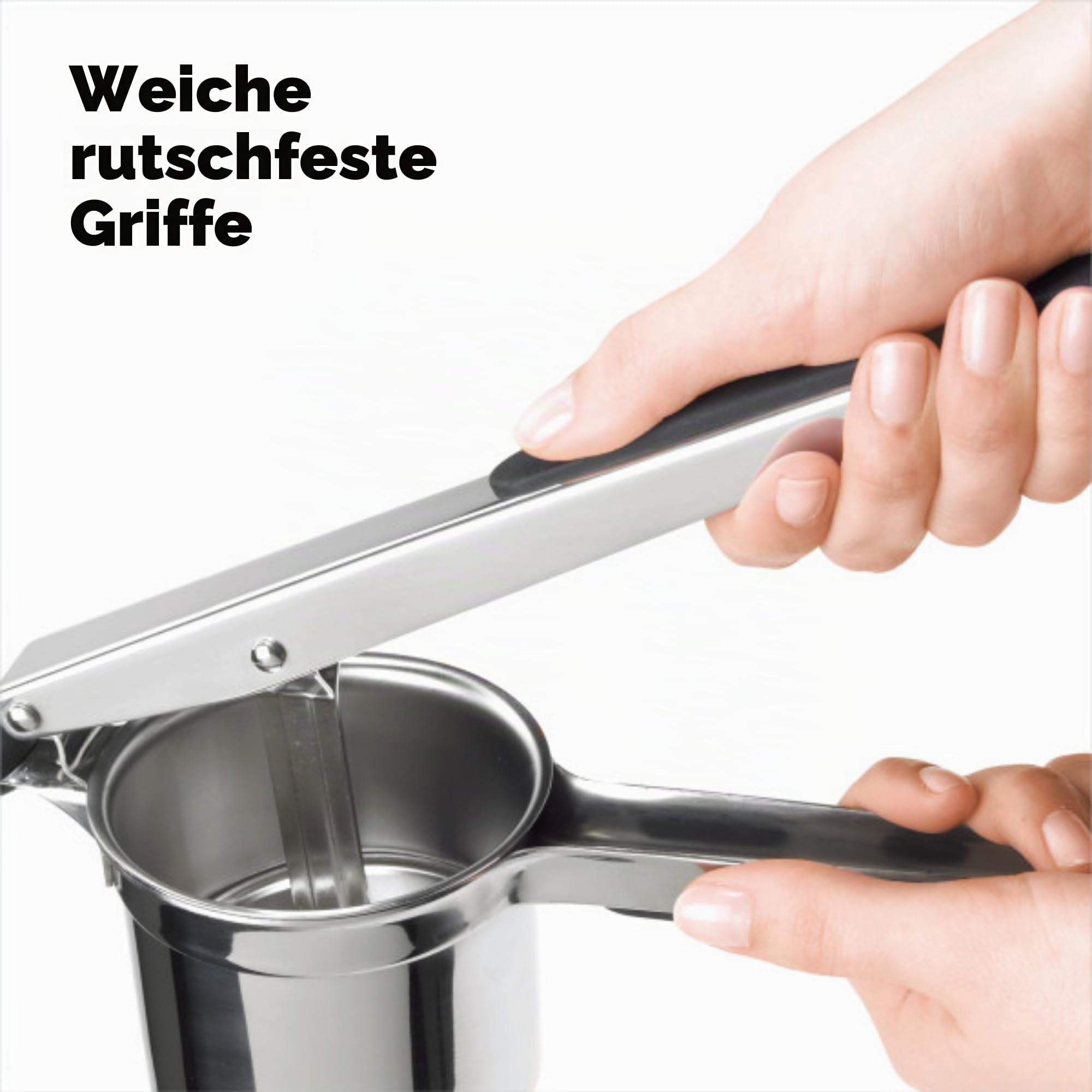 OXO Good Grips Kartoffelpresse | Edelstahl-Presse für glatte, fluffige Kartoffelpüree, Weiche, rutschfeste Griffe, Stabiles Design, Spülmaschinenfest