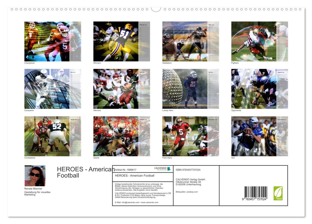 HEROES - American Football (hochwertiger Premium Wandkalender 2026 DIN A2 quer), Kunstdruck in Hochglanz: Fantastische Bildkompositionen dynamischer Actionszenen vom Football Field (CALVENDO Sport)