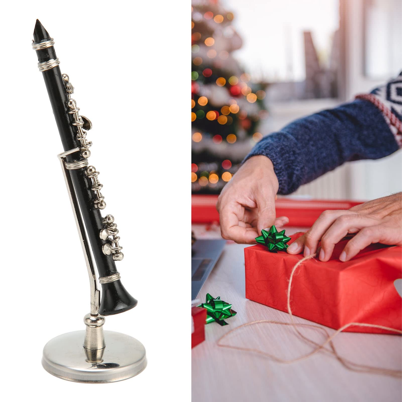 Miniatur Klarinette mit Ständer und Koffer, Miniatur Klarinette in Schwarz, Musikinstrument, Klarinettenmodell mit Box für Puppenhausmusik, Raumdekoration