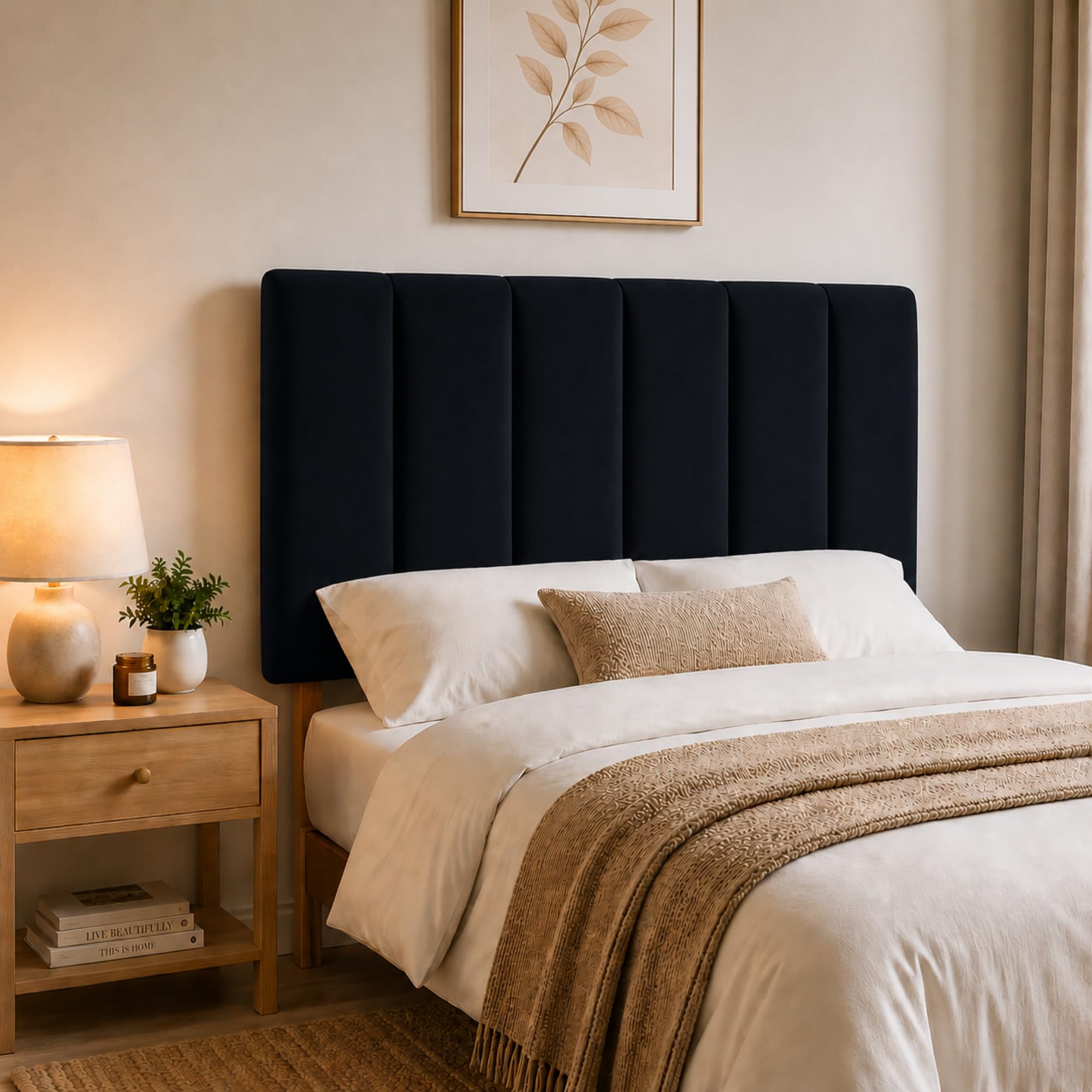 YORKSHIRE HOMEWARE Padded Lined Headboard | Lined Headboards in Plush Velvet Fabric | Bed Bedroom Decor Hotel Furniture (Black, 3ft Single)
