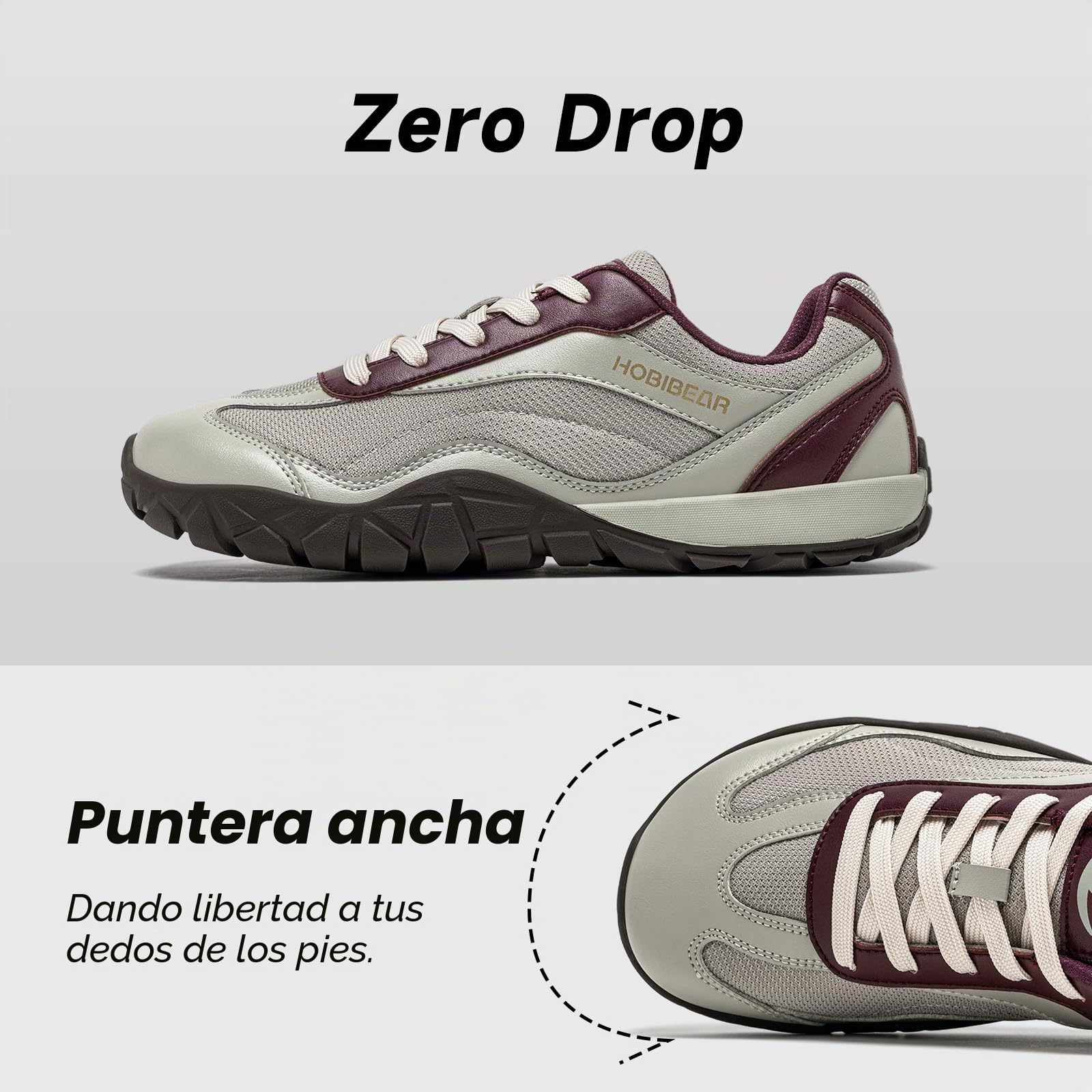 HOBIBEAR Zapatos deportivos para mujer y hombre, zapatos de punta ancha, unisex, informales, antideslizantes, zapatos deportivos, gris/rojo, 38.5 EU