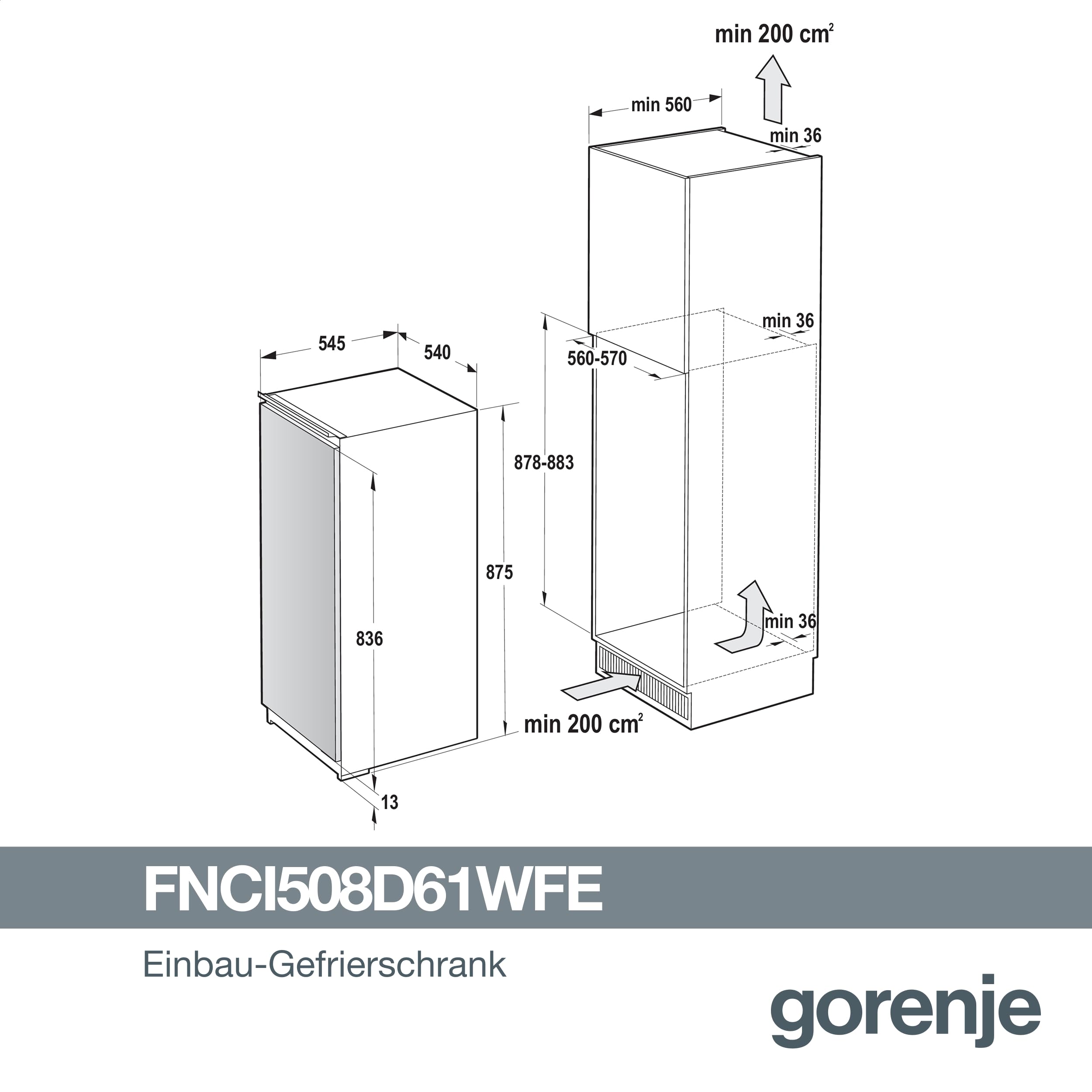 Gorenje FNCI508D61WFE Einbaugefrierschrank / 56er Nische/EEK D/ 91 Liter/ 33 dB/NoFrost/AdaptTech/Europäische Qualität/ConvertTotal/ConnectLife/FastFreeze/BxHxT 54×87,5 ×54,5 cm/Weiß