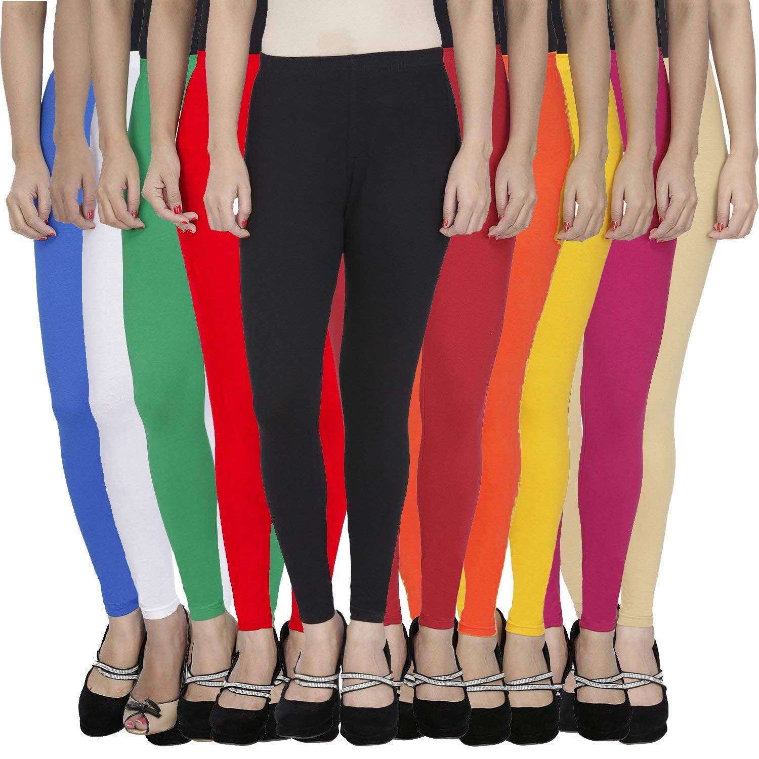 Women Skinny Fit Cotton Lycra Fabric Leggings for Women Multi Color Combo Pack of 10-picture-44