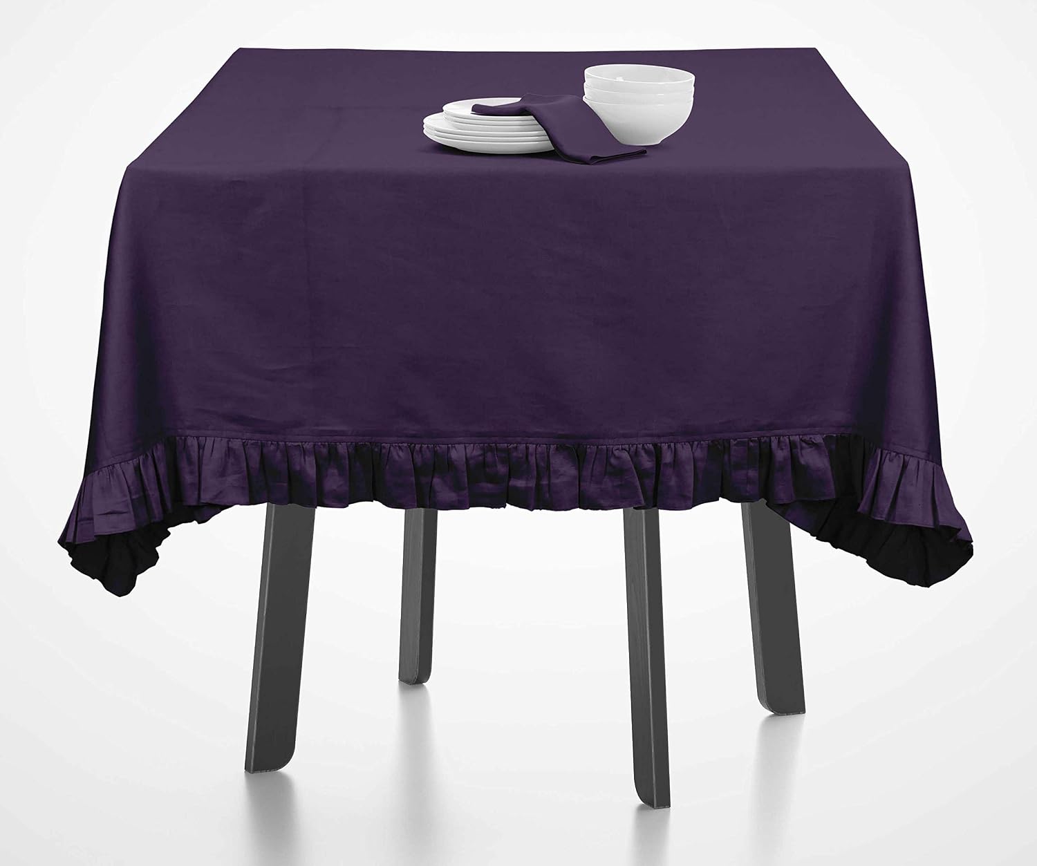 Ruffle Tablecloth, Table Linens Rectangular Table Covers for Party Decor, Solid Dining Tabletop Covers Cotton Tablecloths,Purple,54 x 72 Inches