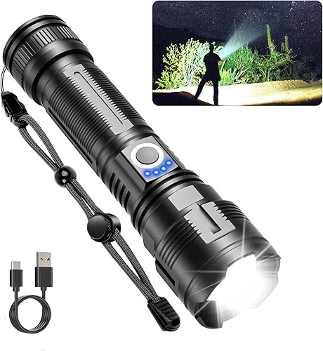 Miniatura 1 de Linterna recargable de alto lúmenes, súper brillante de 100.000 lúmenes, luz de flash de alta potencia, linterna de mano, puerto de carga tipo C,