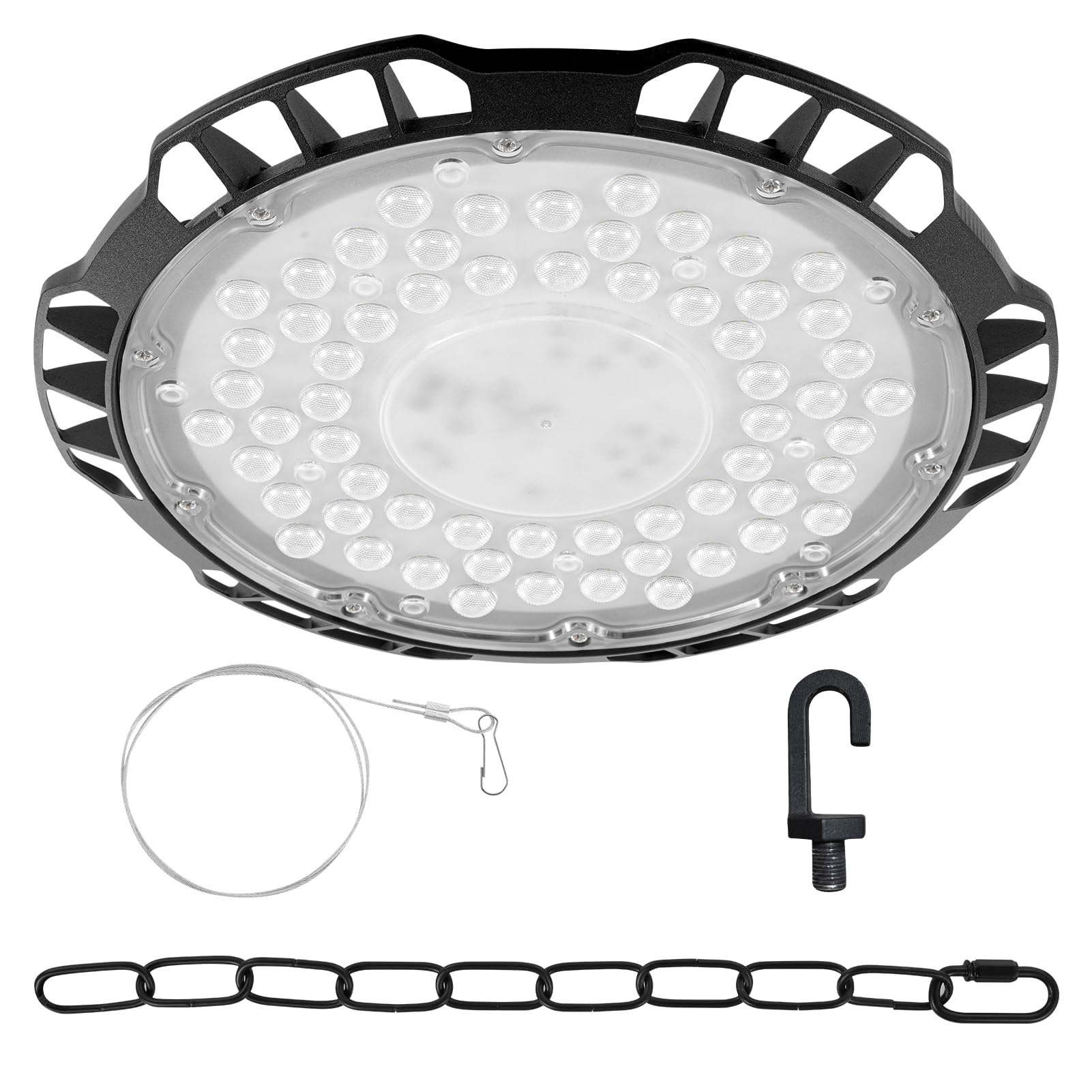 Viugreum 300W LED High Bay Light, 6500K 30000LM Bright UFO LED High Bay Lights, IP65 LED Workshop Garage Light with 2.5ft Cable, Chain & Safety Rope for Warehouse Workshop Factory Garage