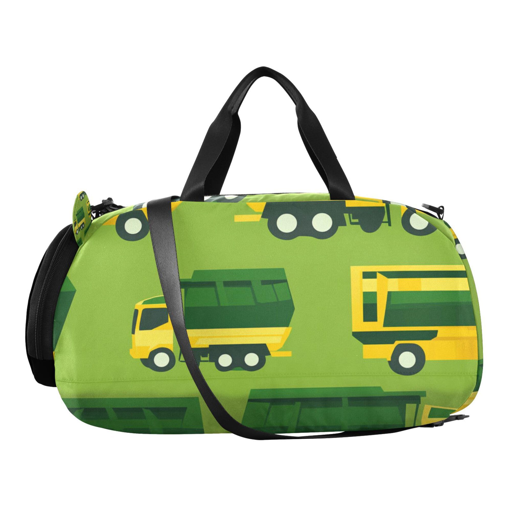 Glaphy Garbage Truck Cars Pattern Duffle Bag for Toddler Boys Girls, Gym Sports Bag with Shoe Compartments, Kids Travel Overnight Weekender Shoulder Bag