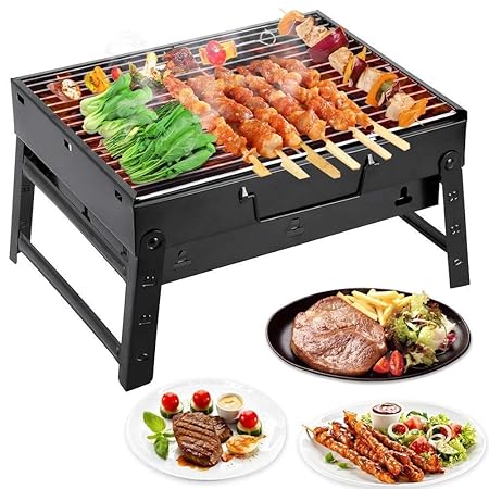 Radion Folding Iron Portable Outdoor Barbeque Charcoal BBQ Grill Oven (Black)