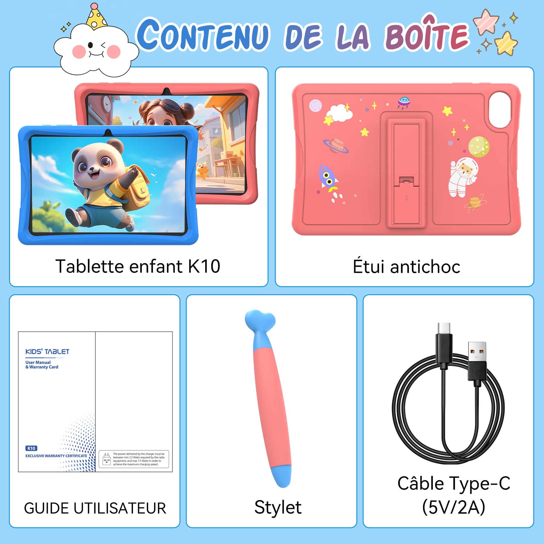 TABWEE K10 Tablet para Niños 10 Pulgadas, Tableta Infantil Android 15, 12 GB RAM (4+8) 64 GB ROM (TF 2 TB), Wi-Fi, Control Parental, Tableta Educativa para Niños con Funda Azul — view 9