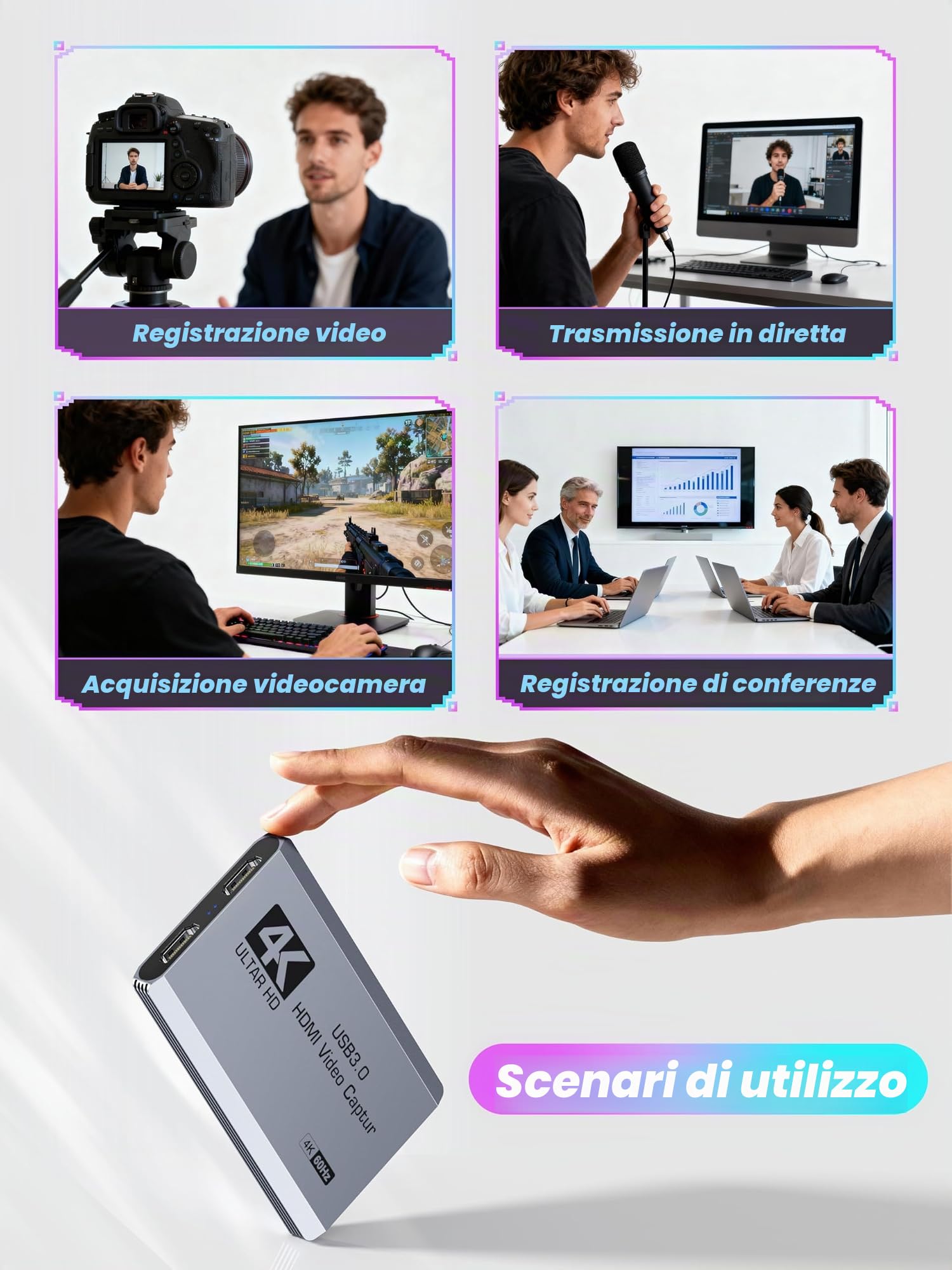 XIIXMASK Scheda di acquisizione video, scheda di acquisizione USB 3.0 4K HDMI Loop-Out, 4K 60 FPS/1080P 240 FPS, acquisizione di videogiochi per PS5/fotocamera/PC/streaming