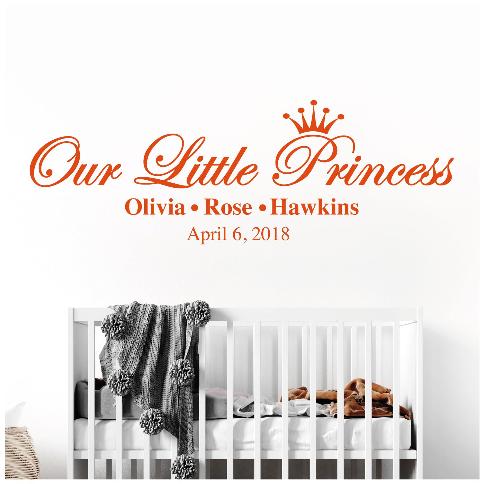 Our Little Princess, Names & Date of Birth - Baby Nursery Girls Wall Sticker [Large] [Orange]