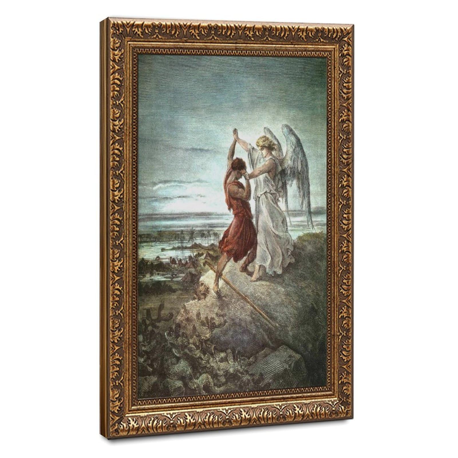 WCYB Gustave Dore Jacob Wrestling With The Angel in Color Posters Prints Canvas Deco Paintings Wall Art Hangable Frame 20" L X 30" W