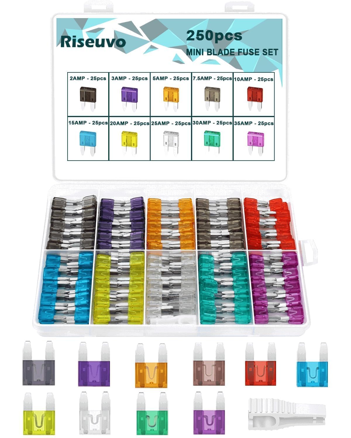 (Mini-240pcs) - 240pcs Mini Blade Fuse Assortment - Car Automotive Truck Auto ATM Fuse Kit (2A 3A 5A 7.5A 10A 15A 20A 25A 30A 35A)-picture-28