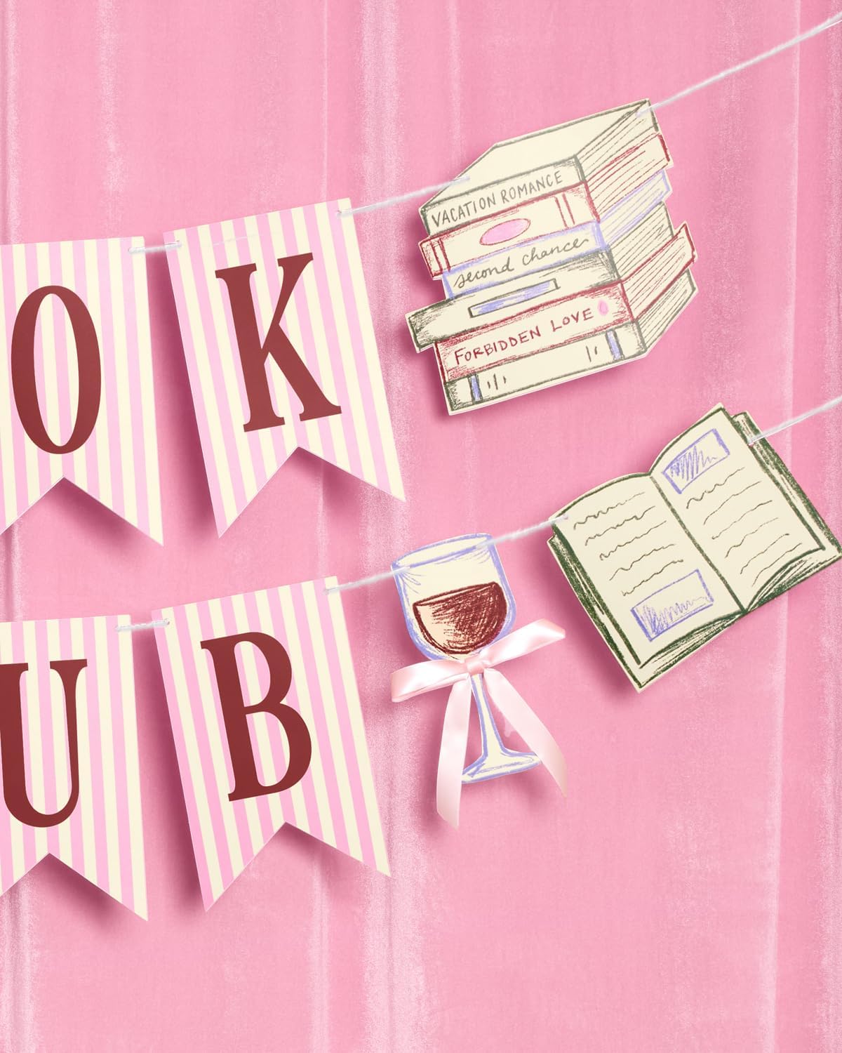 xo, Fetti Book Club Banner | Girls Night Decor, Book Lover Party, Wine Night Decorations, Pink, Literary Party Supplies, Book Party, Girly image 4