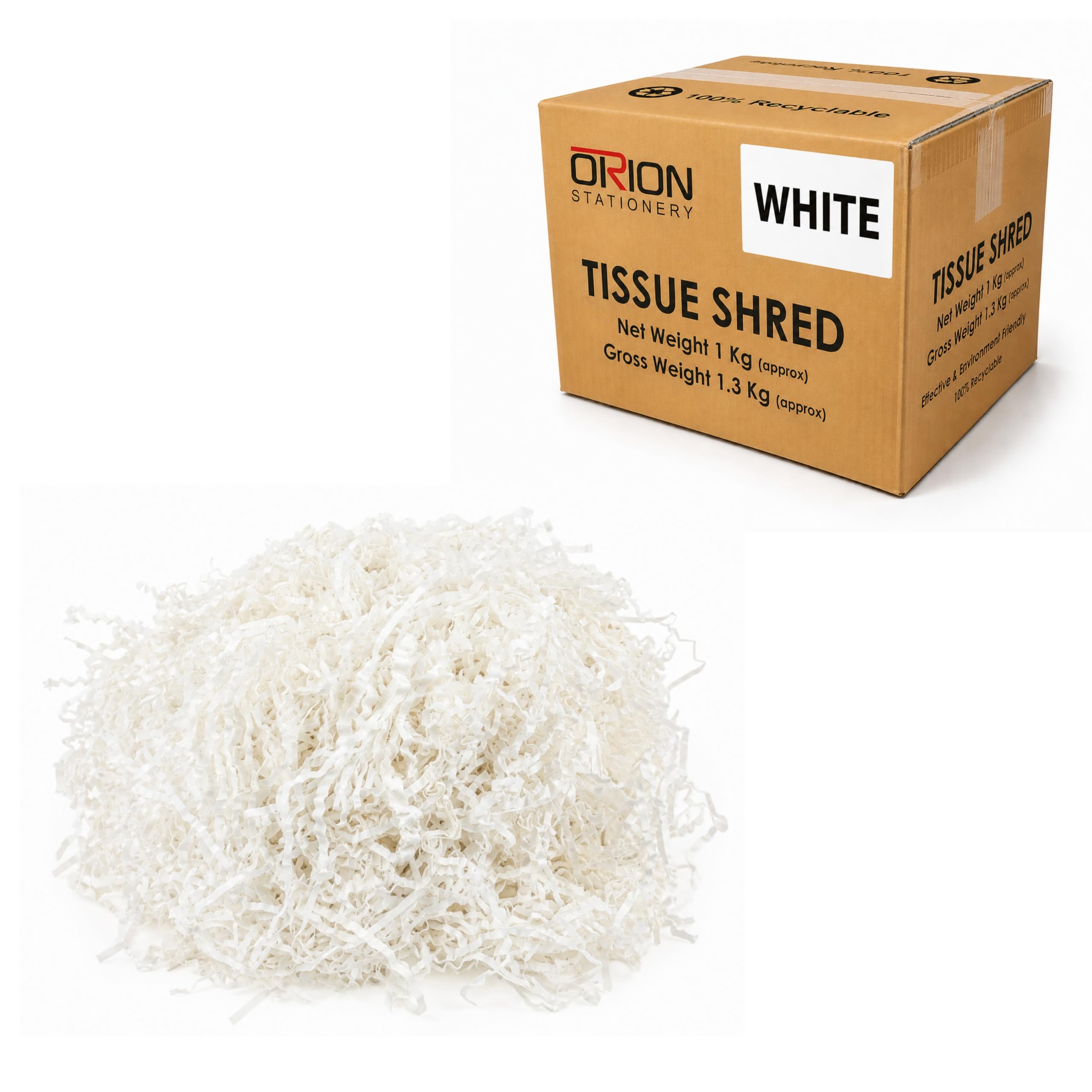 Orion 1kg White Shredded Tissue Paper for Gift Boxes and Hamper Filler