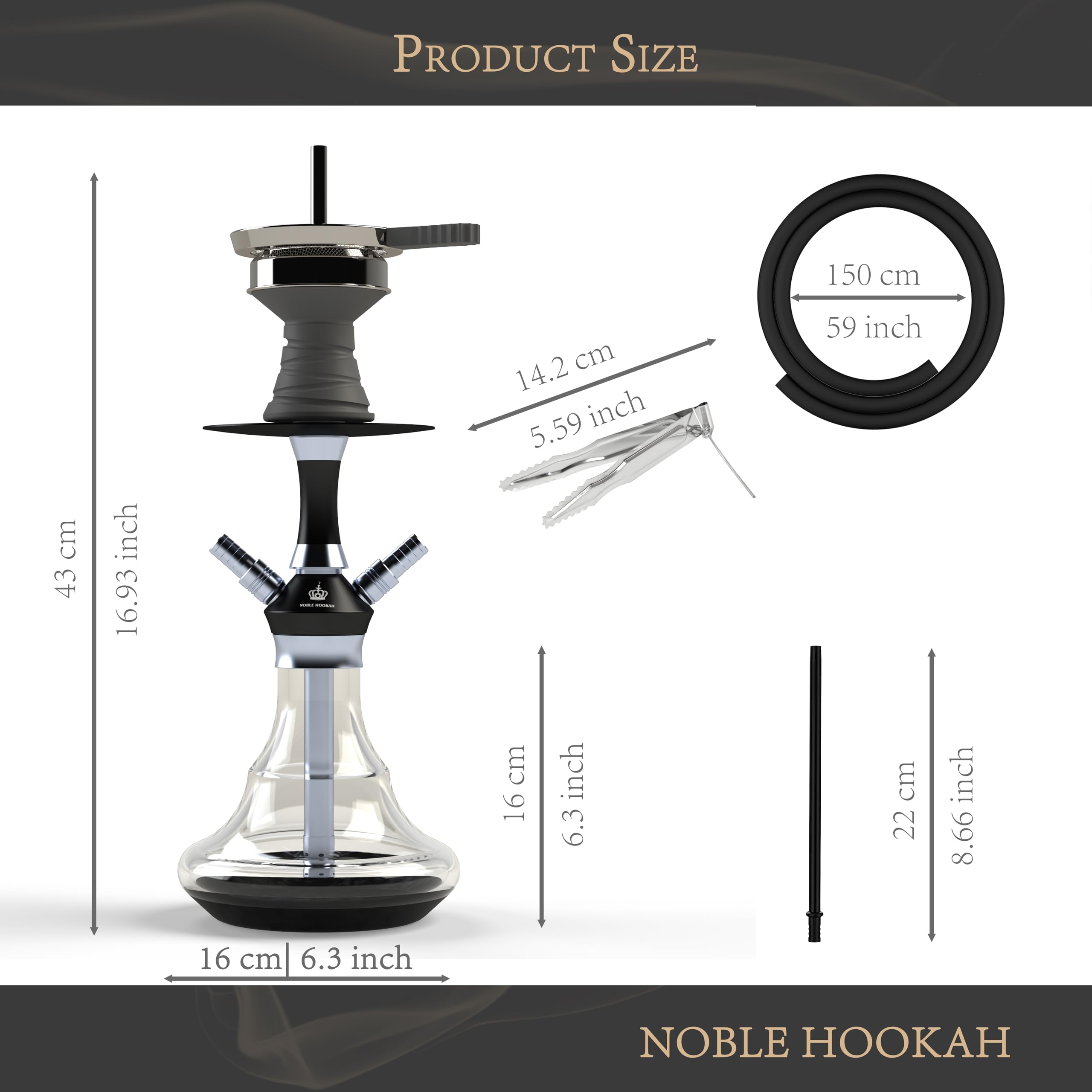 NOBLE HOOKAH Shisha Set Klein Shisha Mini Shisha to go mit Hochwertigem Zubehör - mundgeblasene Flasche 2 Schlauch