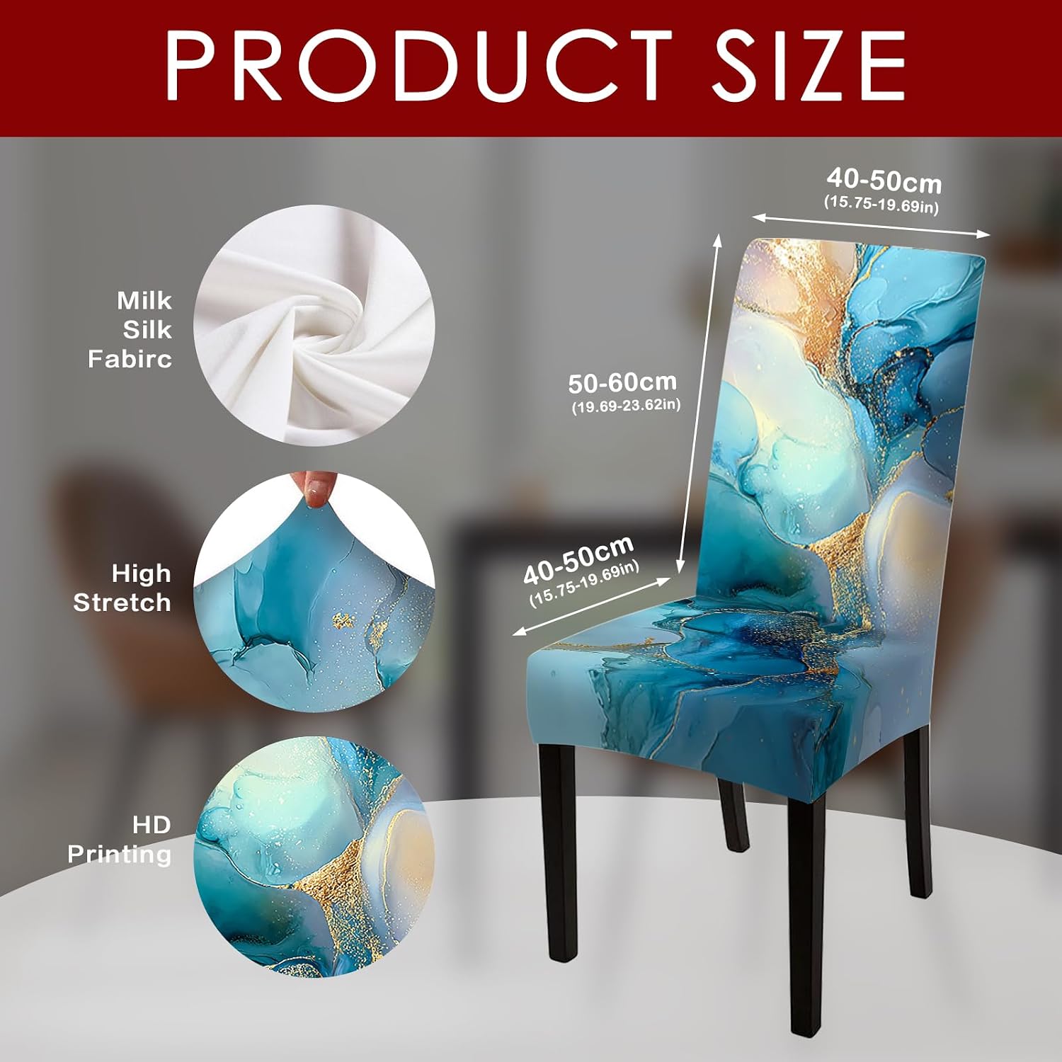 Nuxovilar Blue Gold Fluid Art Chair Covers Stretch 23.6x70 Inches - Dining Chair Slipcovers Set of 4 Covers for Artistic Dining Room Lounge