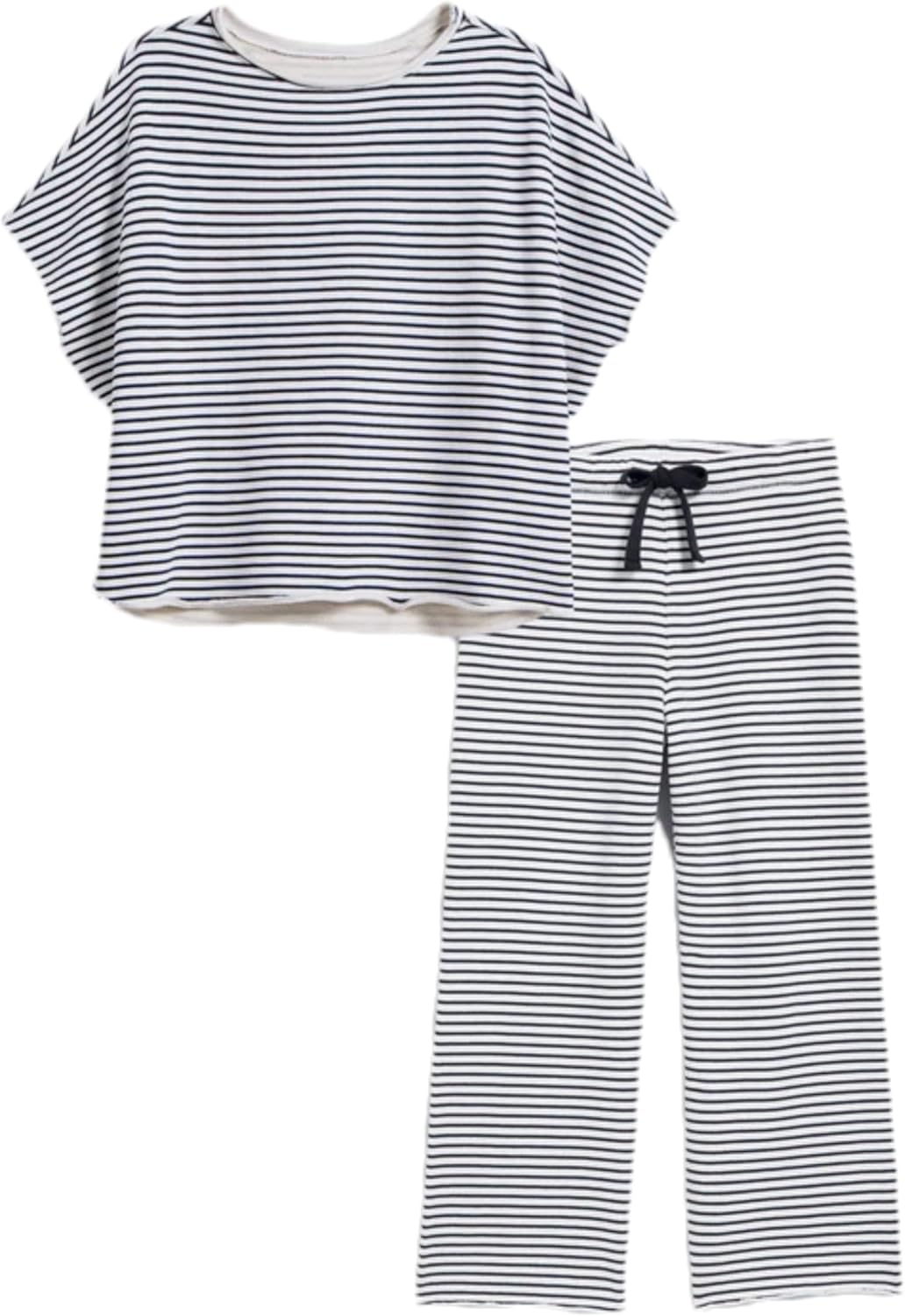 Bozanly 2 Piece Sets for Women Short Sleeve Tops and Capris Loose Matching Pajama Sets Sweatsuits