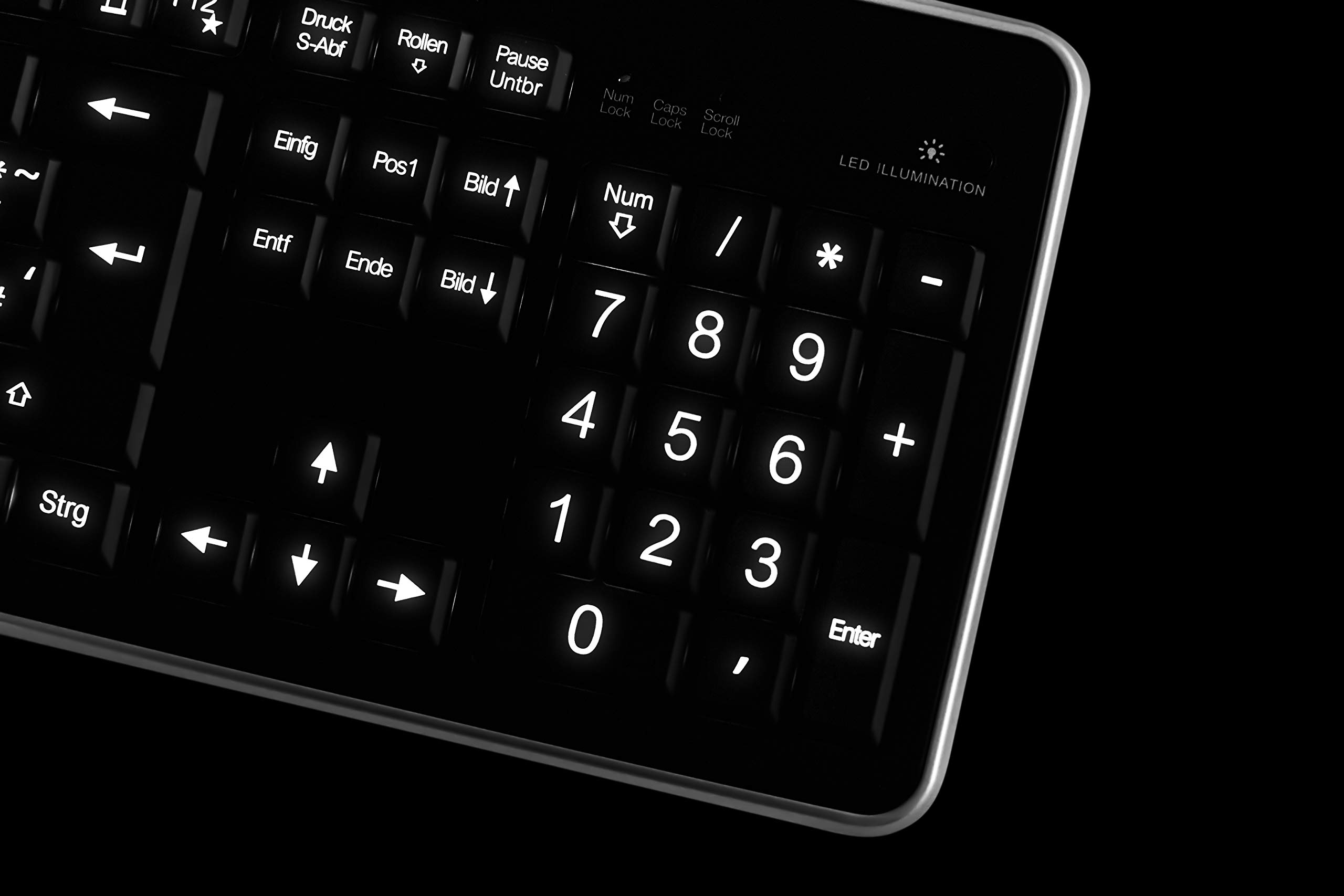 Deutsche Tastatur (QWERTZ) mit großen Buchstaben, weißer LED-Beleuchtung & USB-Anschluss - Für Senioren, Kinder & Sehbehinderte - Keyboard, Computer-Zubehör, beleuchtet, kabelgebunden