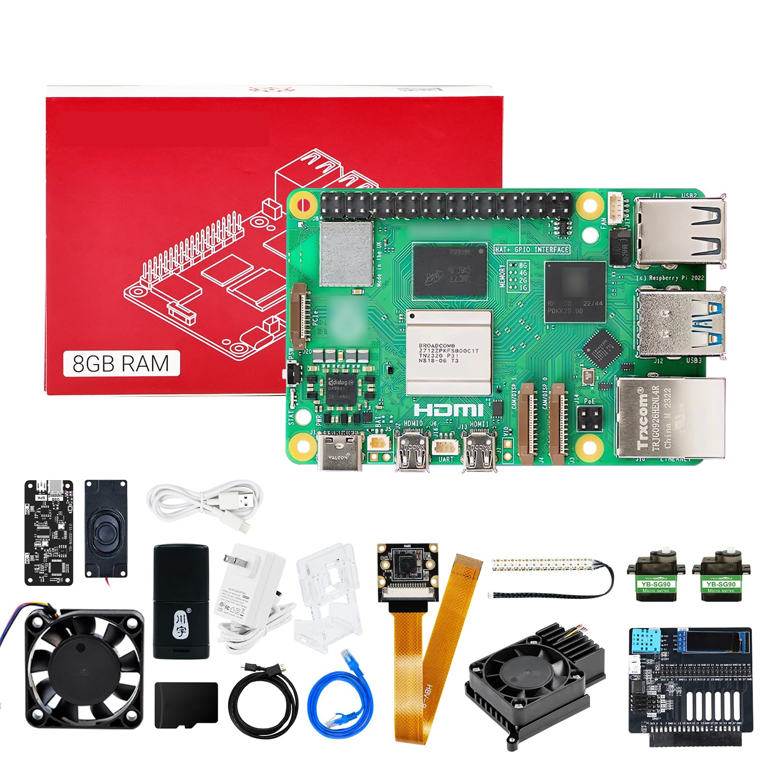 Yahboom Raspberry Pi 5 8GB Development Kit with AI Large Model Voice Module, PD Power Supply, Openclaw Expansion Board, Support Expansion Servo
