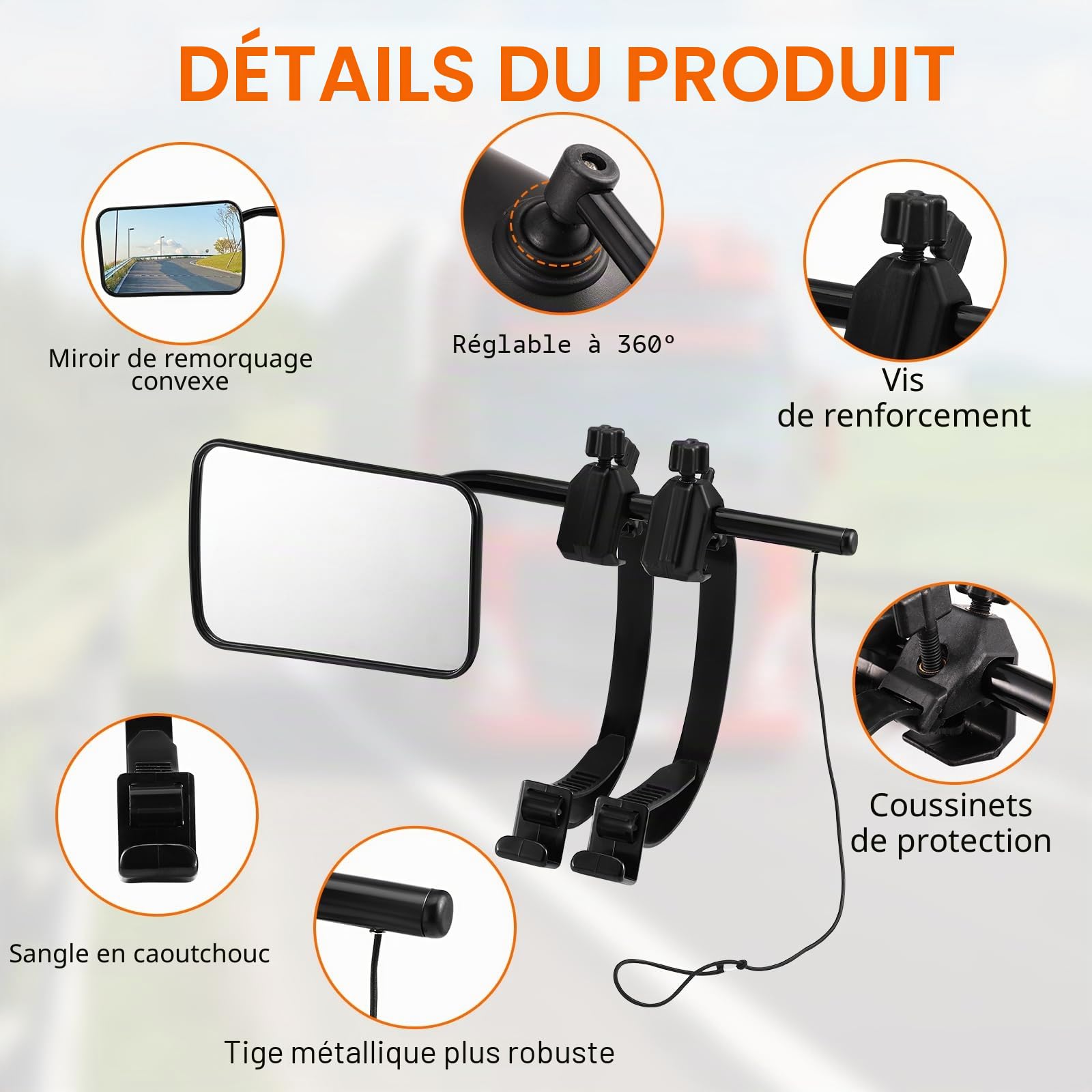 Rétroviseur Caravane, Rétroviseurs de Remorquage, Lot de 2 Rétroviseurs Extérieurs, Camping Car Rétroviseurs, Rétroviseur à Extension Réglable avec Sangles pour Caravanes, Remorque, Camping-cars