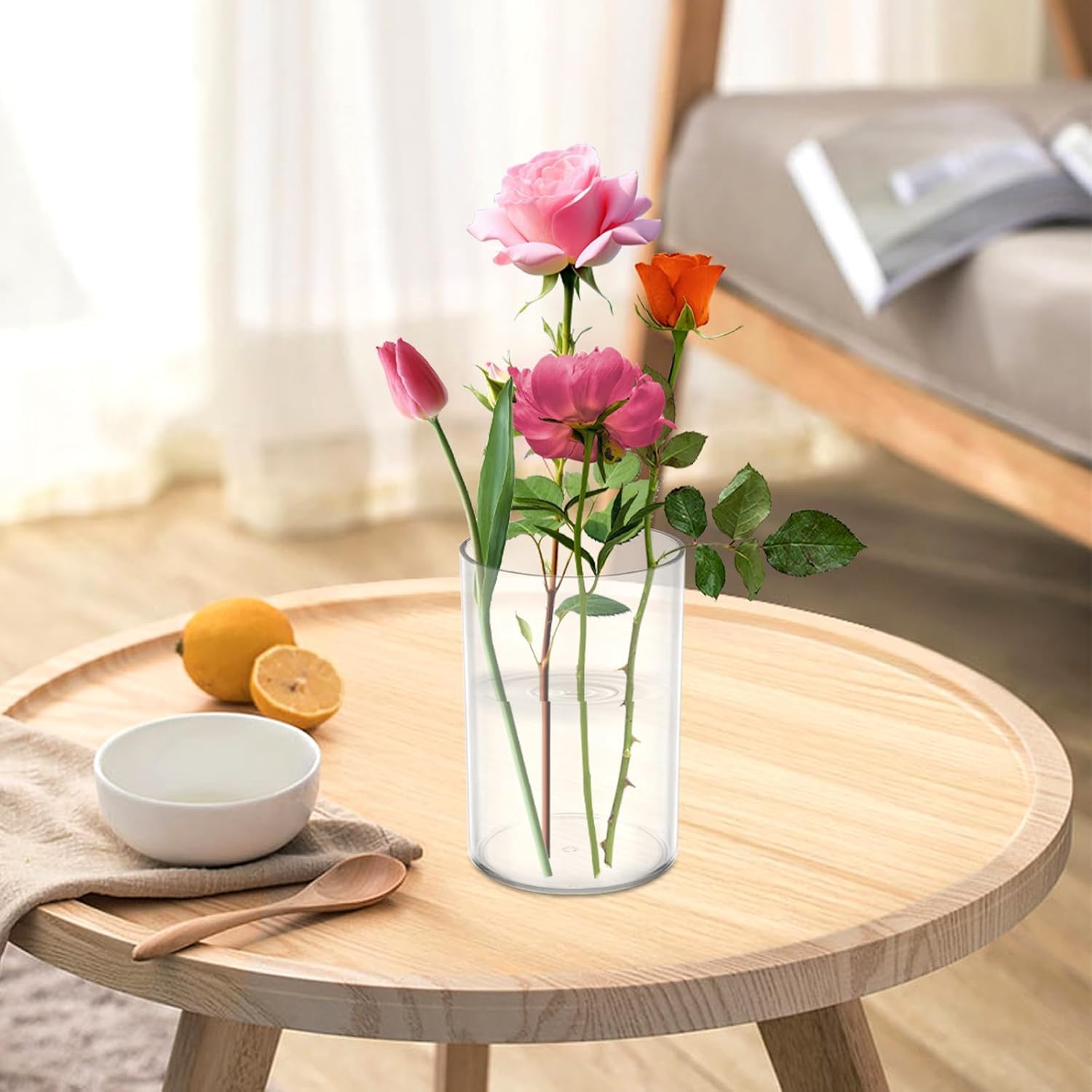 30 vasi cilindrici in plastica da 10 cm, in acrilico, piccoli contenitori trasparenti per fiori, portacandele rotondi e larghi, centrotavola per casa, ufficio, decorazione per matrimoni