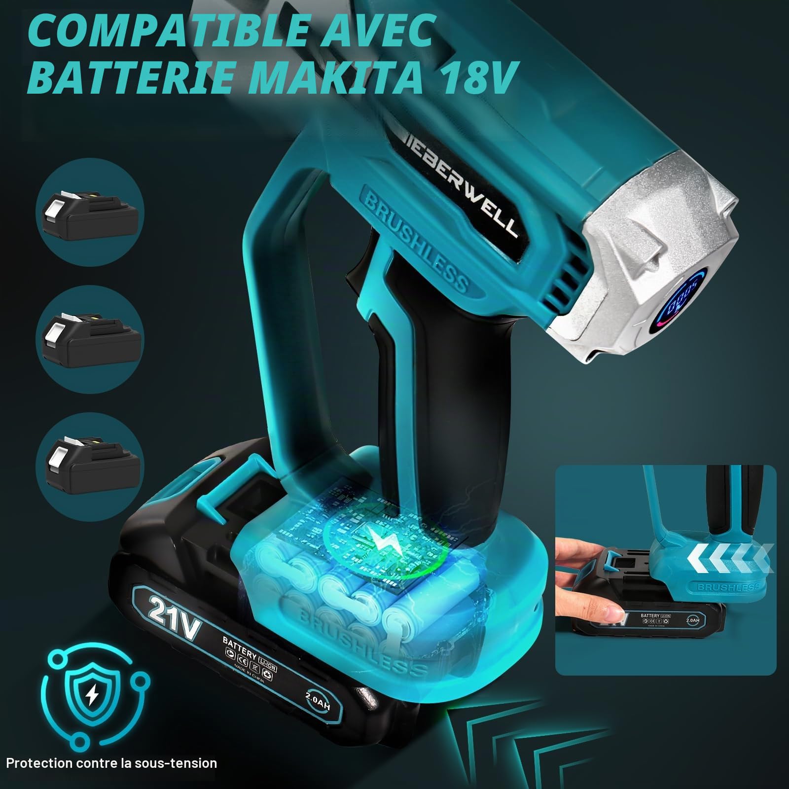Sécateur électrique pour Makita 18 V Batterie, 600W Sécateur Professionnel Sans Fil avec 2 Batteries 2000 mAh, Moteur Sans Balais à Guidage Manuel avec Compteur de Coupes LCD, Diamètre de Coupe 35 mm