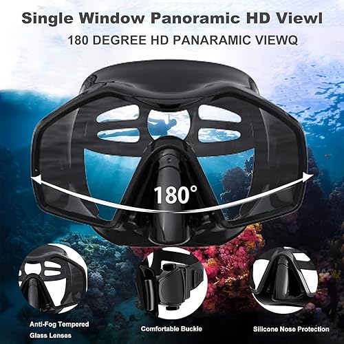 Miniatura 2 de Equipo de esnórquel para adultos, juego de aletas de máscara, máscara de buceo con vista panorámica, antivaho, esnórquel seco, aletas de natación