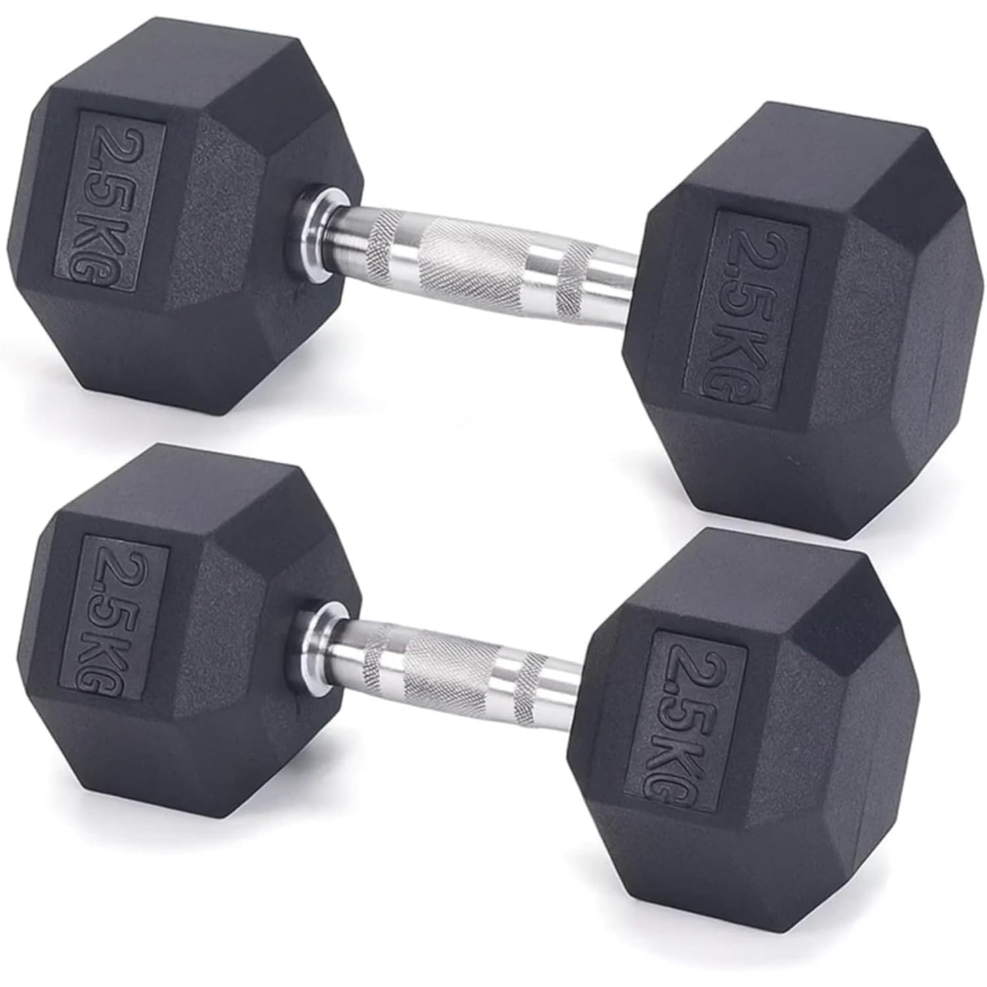 Hex Dumbbells Set – Rubber Encased Anti-Roll Hand Weights with Chrome Handles for Strength Training, Weightlifting & Home Gym – Single or Pair – 2.5kg to 20kg (Pair 2.5kg / 5.5lbs)
