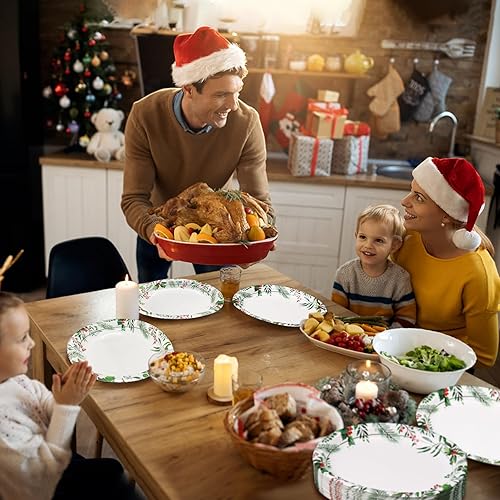 Miniatura 8 de VEIZEDD 50 platos ovalados de papel de 12 x 10 pulgadas, suministros de fiesta de Navidad verde y rojo, grandes platos desechables para vacaciones,