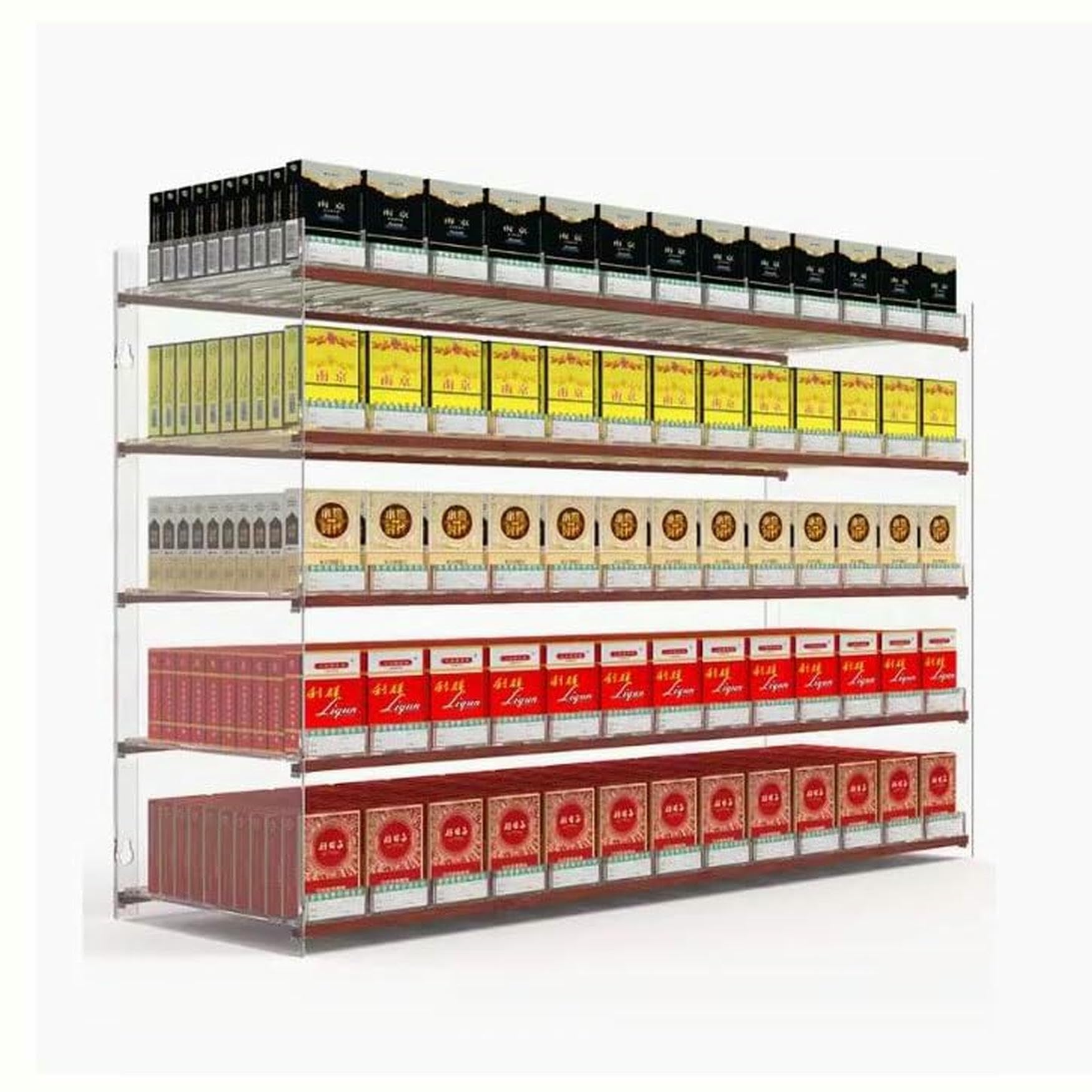 Étagère en acrylique de cigarettes avec poussoir pour briquets et cosmétiques