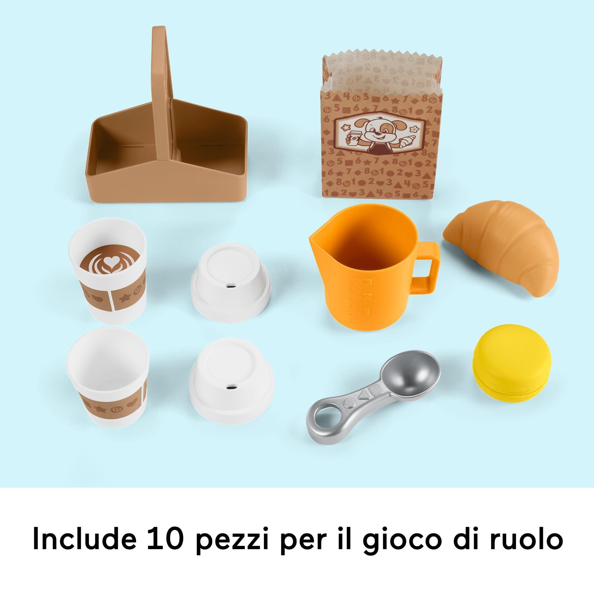 Fisher-Price - La Mia Prima Macchinetta del caffè, Set Smart Stages per l'apprendimento con Pulsanti, Musica e Suoni, 2 Tazze e 8 Accessori Inclusi, Giocattolo per Bambini, 18+ Mesi, HYT02