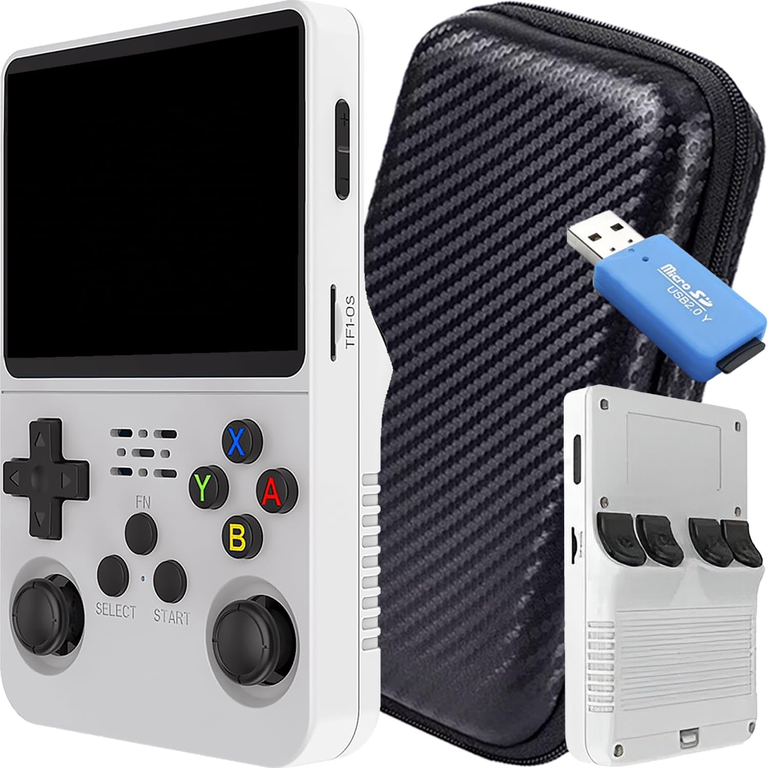 SVP Game R36S - Consola Retro Portátil con Estuche y Lector TF-USB, Original 2026, Compatible con 40.000 Juegos, Panel IPS 3.5”, Linux, x2 Ranuras TF, Bat. 3500 mAh (Blanco, 128, GB, Pack Ultra)